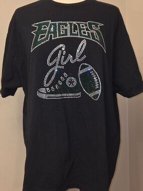 Soft Style Black Philadelphia Eagles Girl Rhinestone Tee